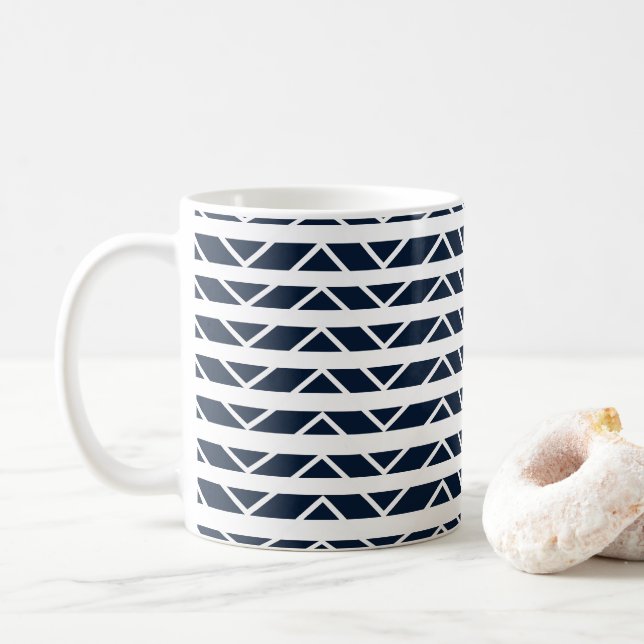 Caneca De Café Padrão Chevron Azul Marinho Branco    (Com Donut)