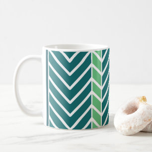Caneca De Café Padrão Chevron Azul-Verde
