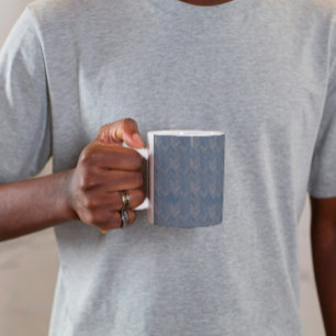 Caneca De Café Padrão Chevron Espinha de Peixe Azul Retro