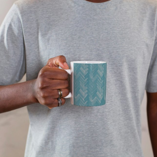 Caneca De Café Padrão Chevron Espinha de Peixe Turquesa (Criador carregado)