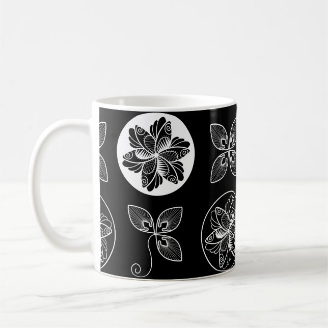 Caneca De Café Padrão Chic Branco Preto (Esquerda)