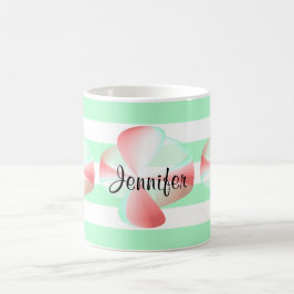 Caneca De Café Padrão Circular Vermelho e Verde com Listras Verde