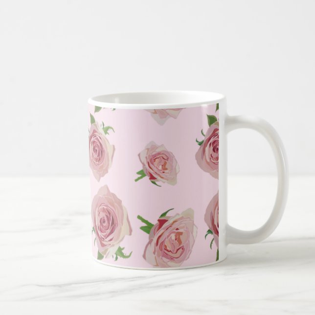 Caneca De Café Padrão clássico das rosas rosa elegante (Direita)