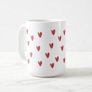 Caneca De Café Padrão Clássico de Corações Vermelhos Branco