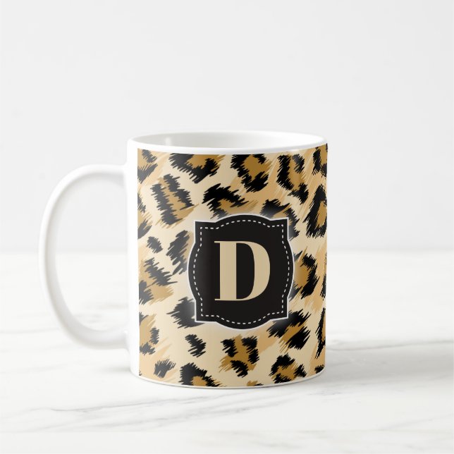 Caneca De Café Padrão Clássico de Leopardo com Sketchy com Monogr (Esquerda)