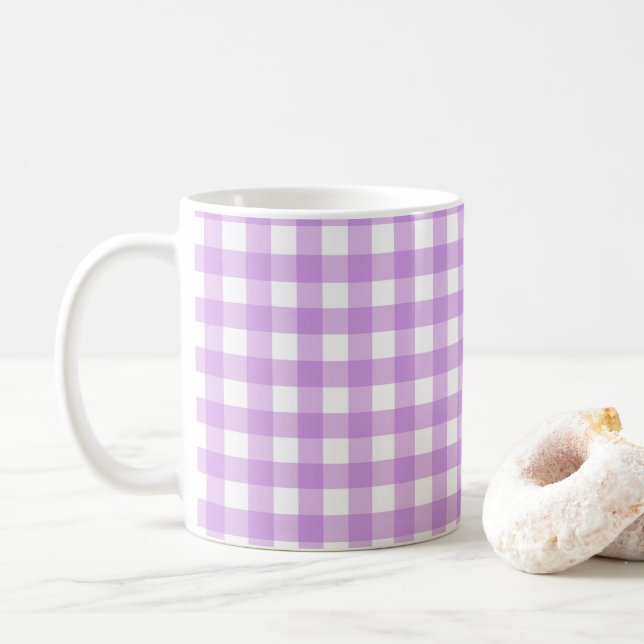 Caneca De Café Padrão Clássico de Xadrez de Verificação Gingham L (Com Donut)