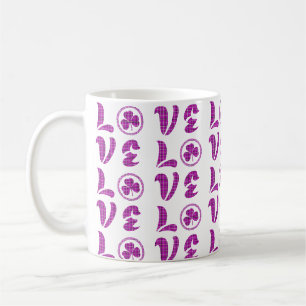 Caneca De Café Padrão Clássico Xadrez Roxo Amor Trevo