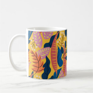 Caneca De Café Padrão colorido brilhante com folhas tropicais,be