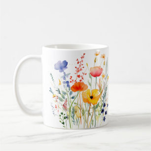 Caneca De Café Padrão Colorido de Aquarela de Flor de Primavera
