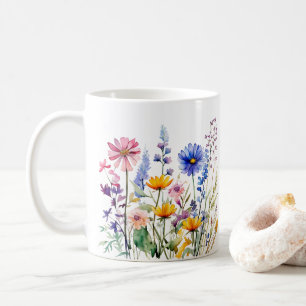 Caneca De Café Padrão Colorido de Aquarela de Flor de Primavera