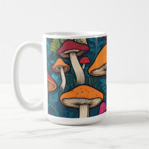Caneca De Café Padrão Colorido de Cogumelos