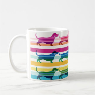 Caneca De Café Padrão Colorido de Dachshund Listras Retrô