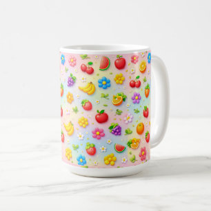 Caneca De Café Padrão Colorido de Frutas com Flores e Frutas
