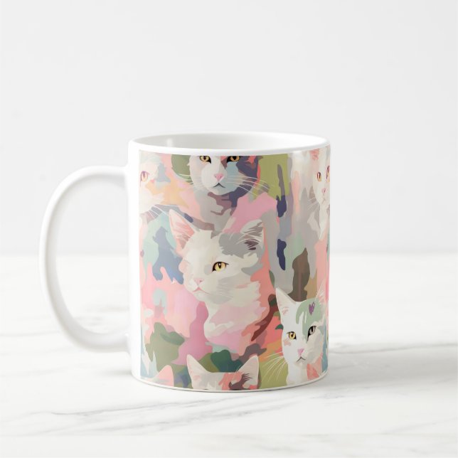 Caneca De Café Padrão Colorido de Gatos de Pastel (Esquerda)
