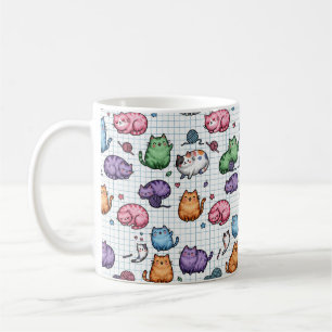 Caneca De Café Padrão Colorido de Gatos Fofo e Gordinhos em Papel