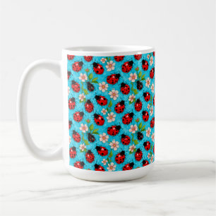 Caneca De Café Padrão Colorido de Ladybug com Flores