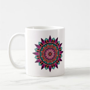Caneca De Café Padrão Colorido de Mandala Desenhado à Mão