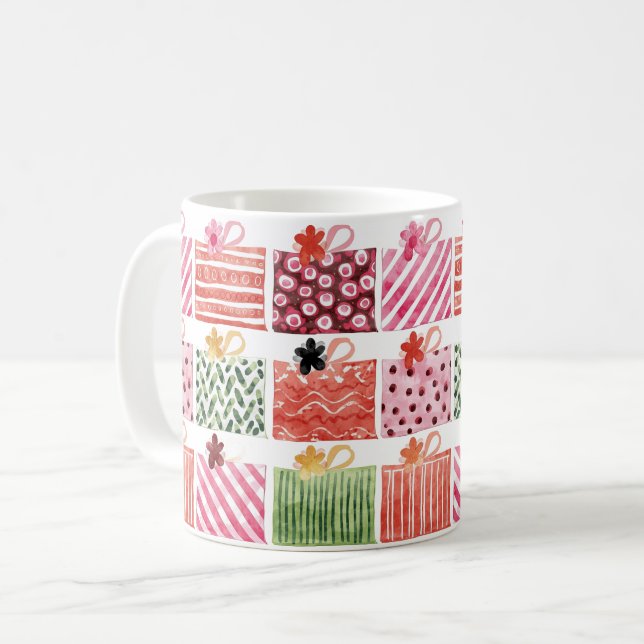 Caneca De Café Padrão Colorido de Presente de Natal (Frente Esquerda)