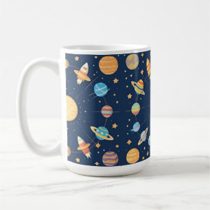 Caneca De Café Padrão Colorido de Temas Espaciais com Planetas