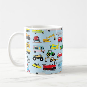 Caneca De Café Padrão Colorido de Transporte e Veículos Crianç
