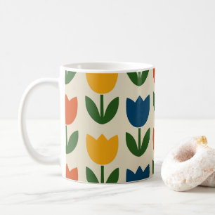 Caneca De Café Padrão Colorido de Tulipas