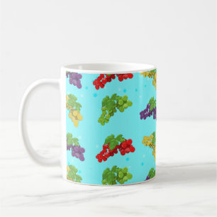 Caneca De Café Padrão Colorido de Uva em Fundo Azul Céu