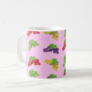 Caneca De Café Padrão Colorido de Uva em Fundo Rosa