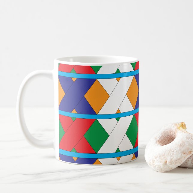 Caneca De Café Padrão Colorido Geométrico Contemporâneo de Diaman (Com Donut)