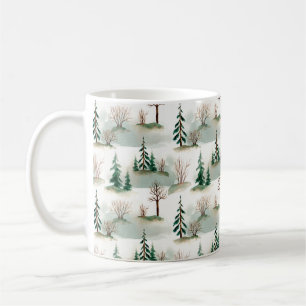 Caneca De Café Padrão com árvores de Natal, árvores e arbustos