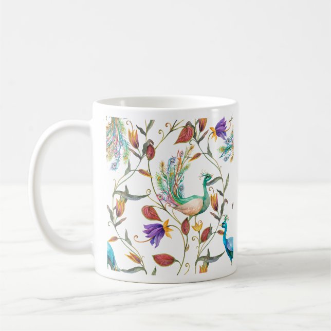 Caneca De Café Padrão com pavão e flores pavão (Esquerda)