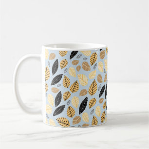 Caneca De Café Padrão constante de folhas de outono num fundo az
