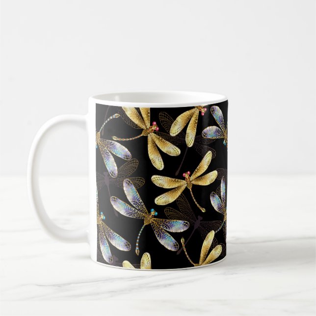 Caneca De Café Padrão contínuo com Libélulas Douradas (Esquerda)