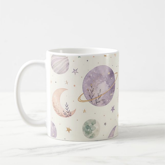 Caneca De Café Padrão contínuo de água-forte boho de espaço e pla (Esquerda)