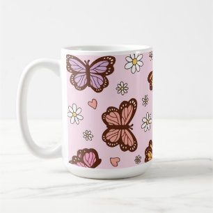 Caneca De Café Padrão contínuo de borboleta e flores