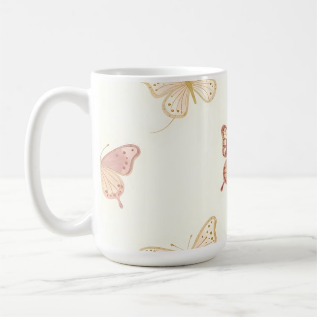 Caneca De Café Padrão contínuo de borboletas delicadas (Esquerda)