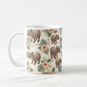 Caneca De Café Padrão contínuo de capivara em aquarela fofa