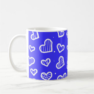Caneca De Café Padrão contínuo de Corações Artísticos Fundo Azul