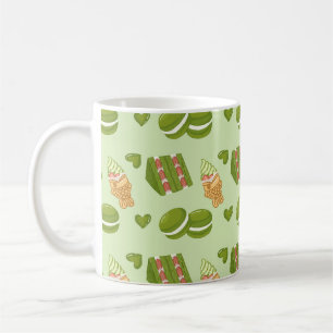 Caneca De Café Padrão contínuo de doces de matcha desenhados à mã