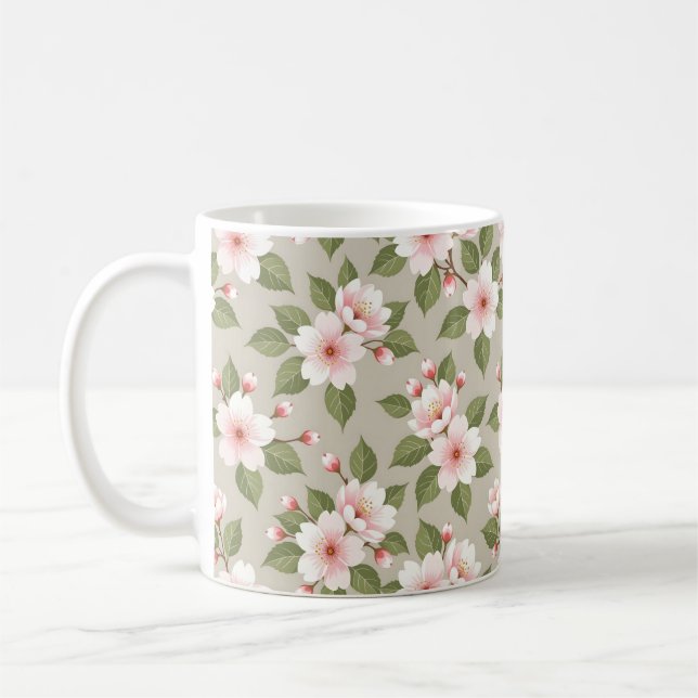 Caneca De Café Padrão contínuo de flores de cerejeira elegantes (Esquerda)