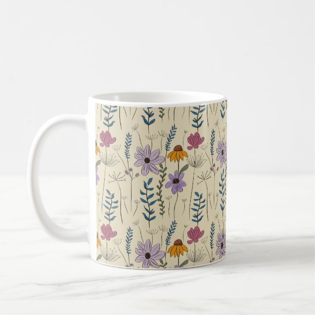 Caneca De Café Padrão contínuo de flores silvestres caprichosas (Esquerda)