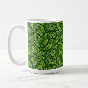 Caneca De Café Padrão contínuo de folhas tropicais modernas