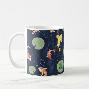 Caneca De Café Padrão contínuo de lago de peixes Koi aquarela
