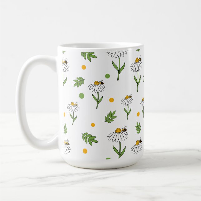 Caneca De Café Padrão contínuo de Margarida e Abelha Fofa (Esquerda)