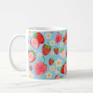 Caneca De Café Padrão contínuo de morango em aquarela fofa