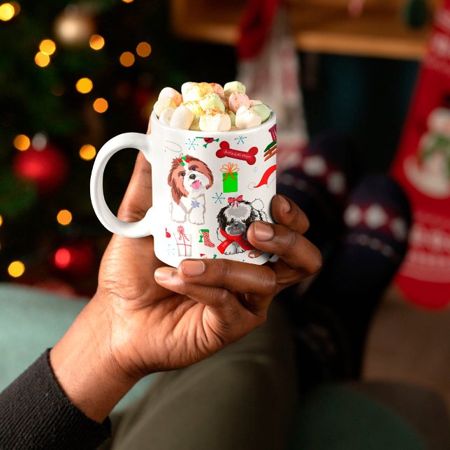Caneca De Café Padrão contínuo de Natal adorável do Shih Tzu (Criador carregado)