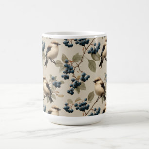Caneca De Café Padrão contínuo de pássaro vintage e mirtilo