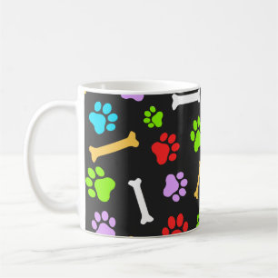 Caneca De Café Padrão contínuo de patas de cachorro e ossos color