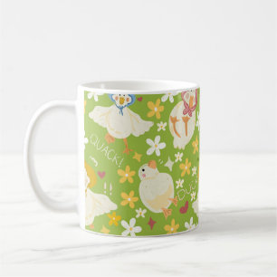 Caneca De Café Padrão contínuo de Pato Verde Fofo & Flor de Marga