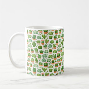 Caneca De Café Padrão contínuo de planta suculenta fofa