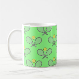 Caneca De Café Padrão contínuo de tênis - Raquete e bola no verde